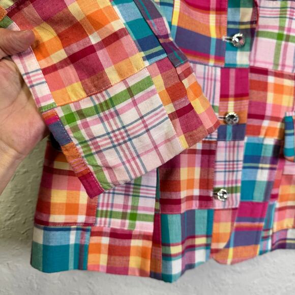 SAM TY Blazer 6 Madras‎ Plaid Patchwork Cotton Crystal Buttons Lined Preppy - Picture 8 of 14